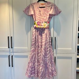 Oliphant lilac zebra maxi dress with tropical Tokyo belt
